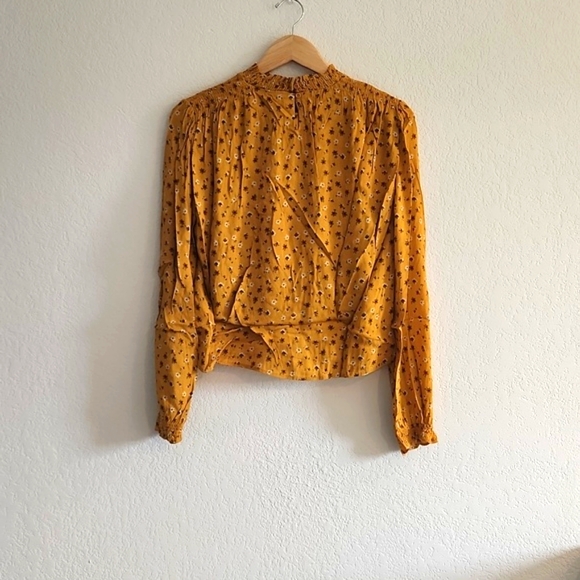 Elodie Tops - Elodie long sleeve mock neck smocked top mustard yellow floral medium